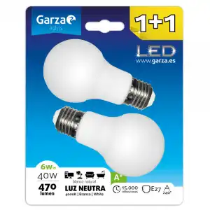 Garza Standard Pack 2 Bombillas LED 6W E27 Blanco Neutro