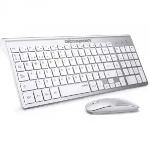 Bitaspain Combo Teclado y Ratón Inalámbricos Bluetooth Plano Silencioso Blanco
