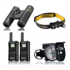 National Geographic Kit Camping/Verano Incluye Prismático 8x21, Linterna, Walkie Talkies y Brújula