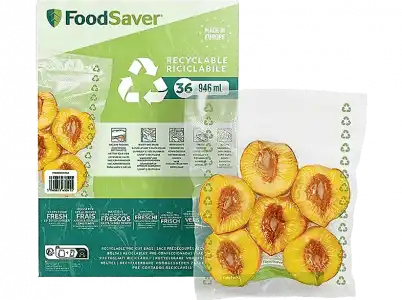 Bolsas de envasado - Foodsaver FSBE4802X-01, Plástico mixto, 0.97l, 36 bolsas, Aptas para congelar y cocer, Transparente