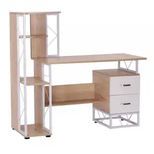 Homcom Mesa Oficina con Estantería 133x55x123cm Madera/Blanco