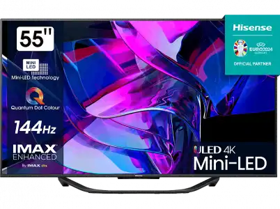 TV Mini LED 55'' - Hisense 55U7KQ Smart UHD 4K, Quantum Dot Colour, Modo Juego 144Hz, Full Array Local Dimming, Hi-View, Dolby Vision IQ & Atmos