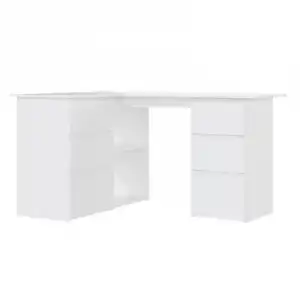 Vidaxl Escritorio De Esquina Madera Contrachapada Blanco 145x100x76 Cm