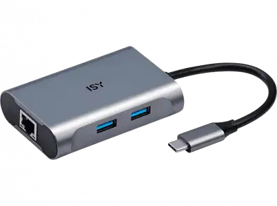Adaptador USB-C a 2x USB-A 3.0, 1x RJ45 Gigabit LAN - ISY IAD-1018, Plata