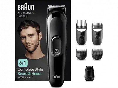 Afeitadora multifunción - Braun Series 3 MGK3410, Recortadora 6 En 1, Para barba y pelo, 50 min autonomía