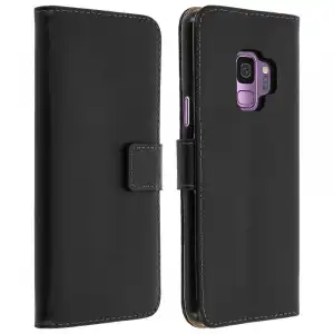 Avizar Funda Tipo Libro de Cuero Negro para Samsung Galaxy S9