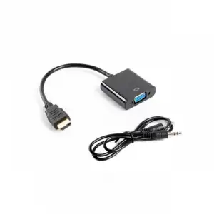 Lanberg Adaptador HDMI a VGA + Cable MiniJack 3.5mm Macho/Hembra 20cm Negro