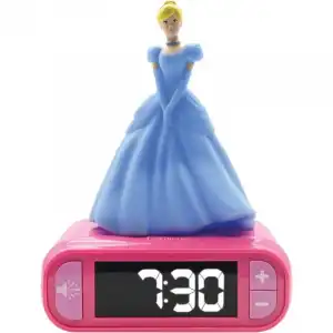 Lexibook Disney Princesas Cenicienta Reloj Despertador Digital con Luz de Noche 3D y Efectos Sonoros