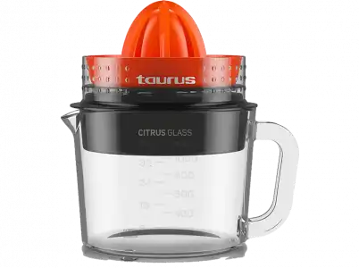 Exprimidor - Taurus Citrus Glass, doble sentido de rotación, eléctrico, jarra cristal 1 L, regulador pulpa, desmontable, naranja y negro.