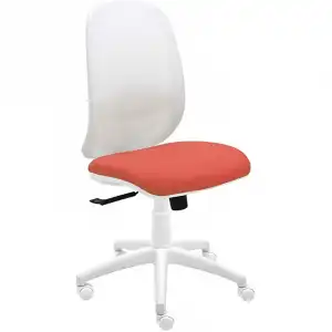 La Silla de Claudia Giratoria Blanca Ergonómica con Respaldo de Malla y Regulador Lumbar Naranja