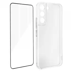 Avizar Pack Funda Silicona Transparente + Cristal Templado Borde Negro para Samsung Galaxy S22