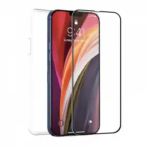 Muvit for Change Pack Cristal Templado Marco Negro + Funda Cristal Soft para iPhone 13 Mini