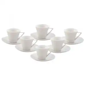 Juego De Café Barista 12 Piezas, Diseño Exclusivo Con 6 Tazas Y 6 Platos De Cerámica Blanca.