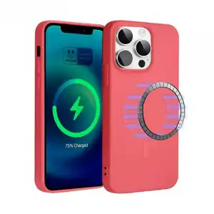 Icoveri Funda Silicona con Círculo Magnético Roja para iPhone 15 Pro