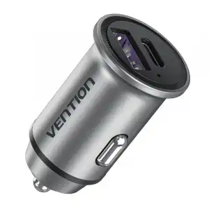 Vention FFFH0 Cargador de Coche 1xUSB-C + 1xUSB-A PD/QC4.0/QC3.0 30W Aleación de Aluminio Gris