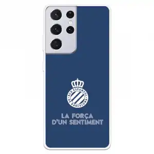 Funda para Samsung Galaxy S21 Ultra del RCD Espanyol Escudo Fondo Azul - Licencia Oficial RCD Espanyol