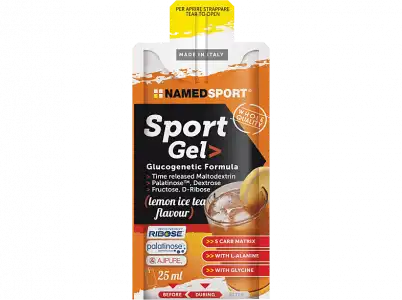Gel deportivo - NamedSport Sport Lemon, 25ml, Sabor Té helado de limón, Apto para veganos