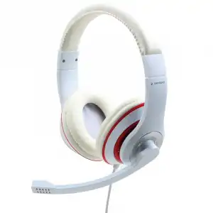 Gembird MHS-03-WTRD Auriculares Estéreo con Micrófono Blanco con Aro Rojo