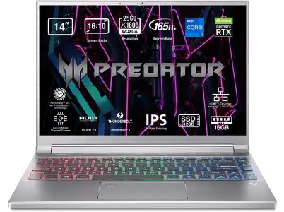 Portátil gaming - Acer Predator PT314-52s-76F0, 14" WQXGA, Intel® Core™ i7-12700H, 16GB RAM, 512GB SSD, GeForce RTX™ 3060, Sin sistema operativo, Gris
