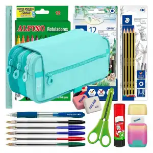 Colepack Blush 2022 - Estuche Triple De 3 Cremalleras Y Material Escolar Incluido. Verde