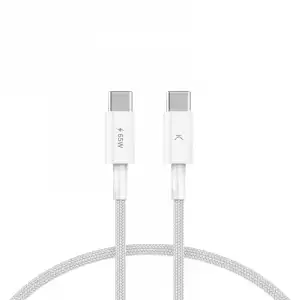 Ksix 65W Cable de Carga y Datos USB-C a USB-C Compatible Power Delivery Trenzado 1m Blanco