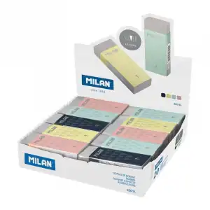 Milan Silver Caja Expositora de 20 Gomas de Borrar Nata 320 con Funda de Cartón y Envueltas