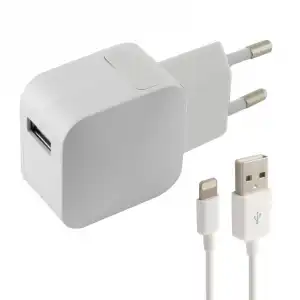 Ksix Cargador de Red USB 2.4A + Cable Lightning Blanco
