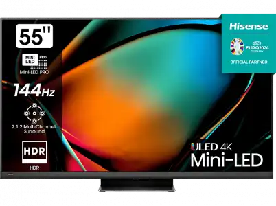 TV Mini LED 55" - Hisense 55U8KQ, UHD 4K, Quad Core MT9618, Quantum Dot Colour, Sonido multicanal, Negro