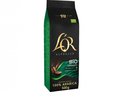 Café en grano - L'Or Bio, 500g, 100% Arábica, Intensidad 9
