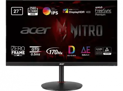 Monitor gaming - Acer Nitro XV272URV, 27" LED IPS WQHD, 1 ms, 170Hz, 2 x HDMI(2.0) + DP(1.2) 2x Altavoces 2W, FreeSync Premium, Negro