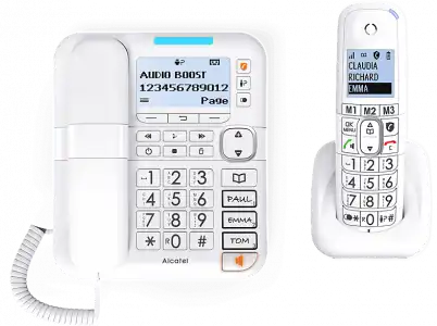 Teléfono - Alcatel XL785 COMBO, Inalámbrico y con cable, Contestador, Bloqueo de llamadas, Agenda 100 contactos, Manos libres, Audio-Boost, Blanco