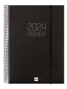 Agenda anual 2024 Finocam A4 Opaque E40 día por página Negro