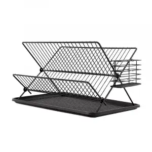 Escurridor de platos COSYLIFE plegable metal negro + bandeja