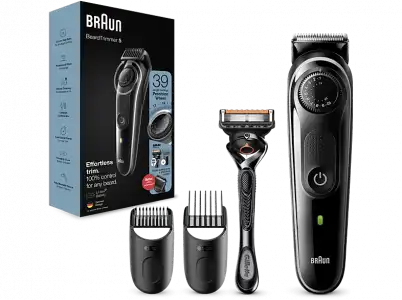 Barbero - Braun 5 BT5342, Recortadora de barba para hombre, 39 ajustes longitud, Láminas larga duración, Negro