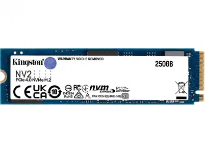 Disco duro SSD interno 250 GB - Kingston SNV2S M2, NVMe PCIe Gen 4x4, 3.0/1.3 Gbit/s, Azul