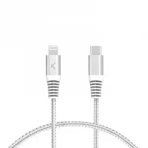 Ksix Cable de Carga Trenzado USB-C a Lightning PD Carga Ultra Rápida 60W 2m Blanco