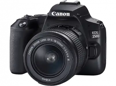 Kit cámara réflex - Canon EOS 250D EF-S 18-55mm + F3.5-5.6 III, 24.1 mp, WiFi, CMOS, 4K, Negro