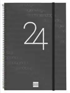 Agenda anual 2024 Finocam Year A4 E40 espiral vista vertical Negro catalán