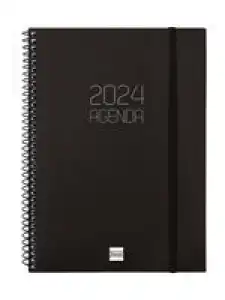 Agenda anual 2024 Finocam A5 Opaque E10 semana vista horizontal Negro