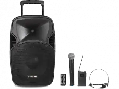 Amplificador portátil - Fonestar Malibu-212P, 200W, Bluetooth, 2 Micrófonos, Negro