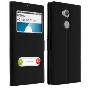 Avizar Funda Libro con Doble Ventana Negra para Sony Xperia XA2