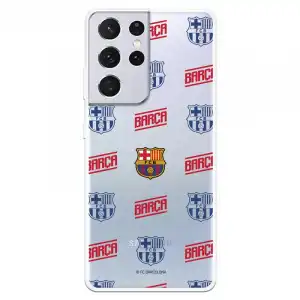 Funda Licencia Oficial FC Barcelona Escudo Patrón Rojo y Azul Transparente para Samsung Galaxy S21 Ultra
