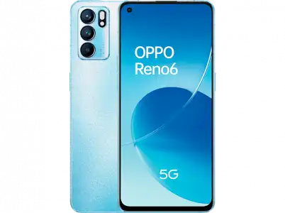 Móvil - OPPO Reno6 5G, Azul ártico, 128 GB, 8 GB RAM, 6.44" FHD+, MTK Next 5G-A, 4300 mAh, Android 11