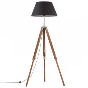 vidaXL Lámpara de trípode madera maciza de teca marrón y negro 141 cm