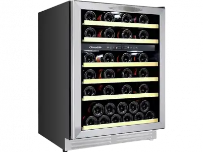 Vinoteca - Climadiff CBU51D1X, 51 botellas, 6 estantes, 2 zonas de temperatura, LED, 82cm, Inox
