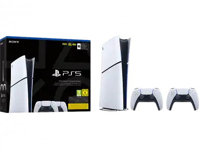 Consola - Sony PlayStation 5 Slim Digital Edition, 1 TB SSD, 4K, 2 mandos, Chasis D, Blanco