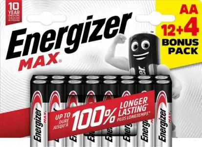 Pilas alcalinas AA Energizer Max - 12+4 unidades