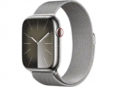 Apple Watch Series 9 (2023), GPS+CELL, 45 mm, Gesto de doble toque, Caja acero inoxidable plata, Correa Milanese Loop plata