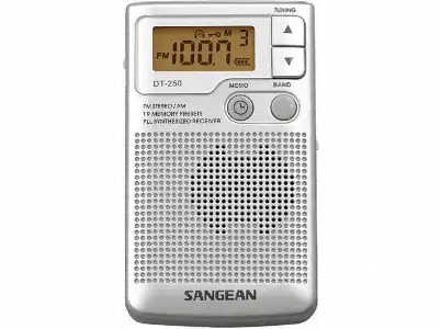 Radio portátil - Sangean DT-250, AM/FM, Dynamic Bass Boost, Pantalla LCD, Plata