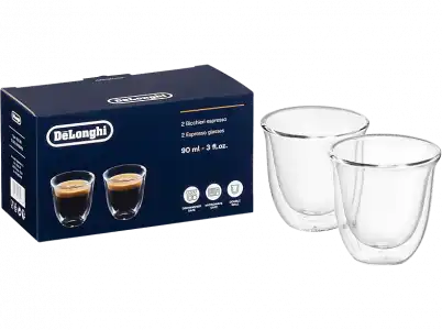 Set de 2 tazas - De'Longhi Espresso DLSC310, Juego vasos café, Cristal, 60 Ml